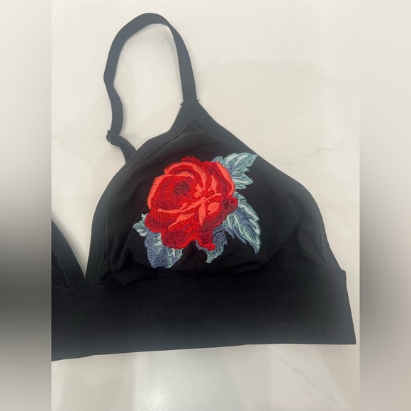 Victoria Secret Bralette - Black Embroidered Red Roses Triangle Bra / Size: L - Picture 7 of 9